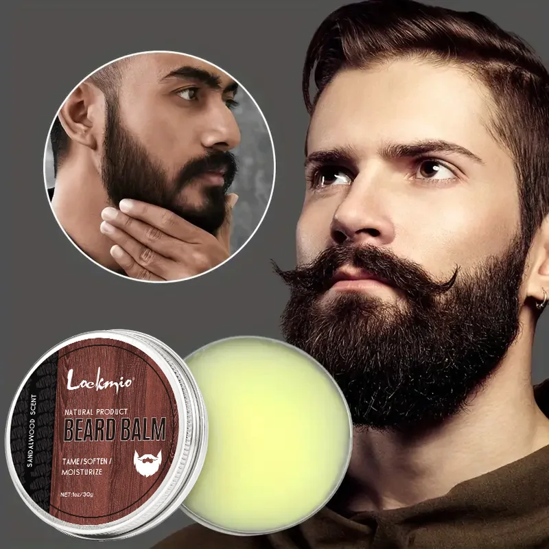 Lockmio 30g Natural Beard Balm Sandalwood Scent Tame Soften Moisturize Thickens Styles Smooth Beard Care Cream For Men