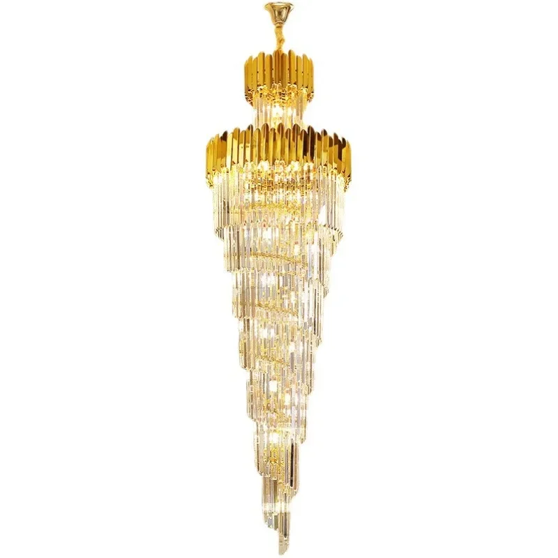 

Light luxury crystal stair lamp, duplex floor chandelier, villa jumping apartment building lamp