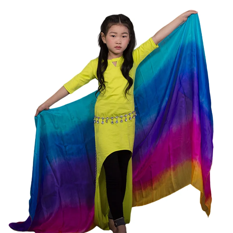 100% Silk Veil Gradient Color Dance Veils Scarves Kids Children Bellydance Throw Scarf Shawl Worship 200*90cm Assorted Color