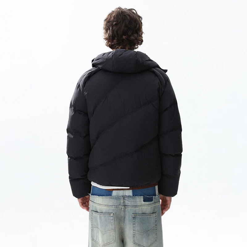 LUZHEN 2025 شتاء جديد الموضة المتخصصة تصميم مائل سستة مقنعين معطف مبطّن الرجال وسيم بلون الخبز سترة سترة JY4946