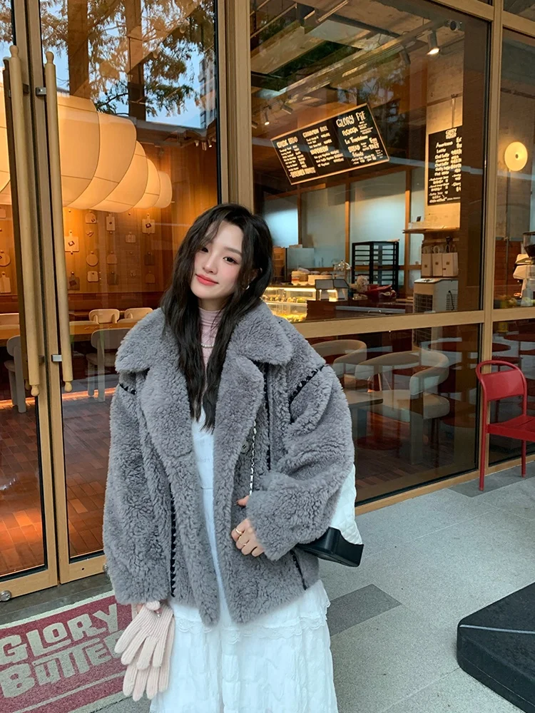 

Женское пальто Man Mona New Sle из овчины с мехом ягненка, осенне-зимнее, с длинными рукавами, для повседневной носки, средней длины