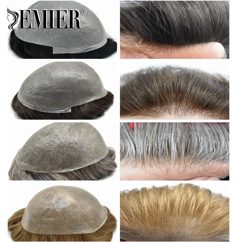 V Loop 0.06-0.08mm Undetectable Skin PU Base Men Toupee Human Hair Pieces Prosthesis Male Wig Hair Replacement System For Men's