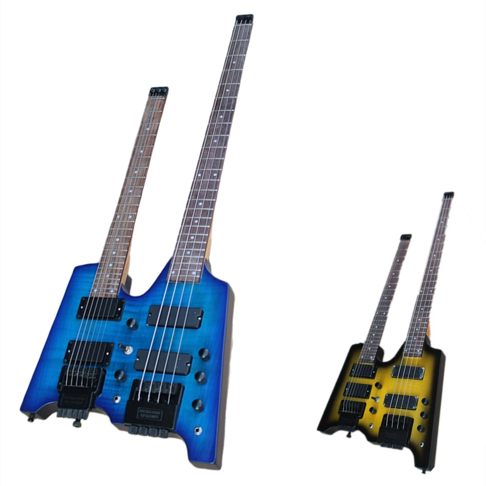 Headless Double Neck 6+4 String Electric Guitar and Bass with Rosewood Fingerboard,Offer Customize