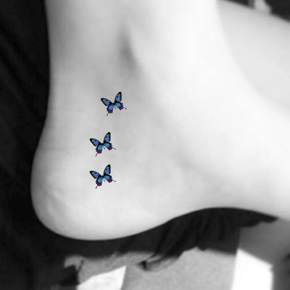 Adesivi per tatuaggi usa e getta 3D tatuaggi temporanei modello Party Tattoo decalcomanie blu adesivi a farfalla clavicola impermeabile A0K1