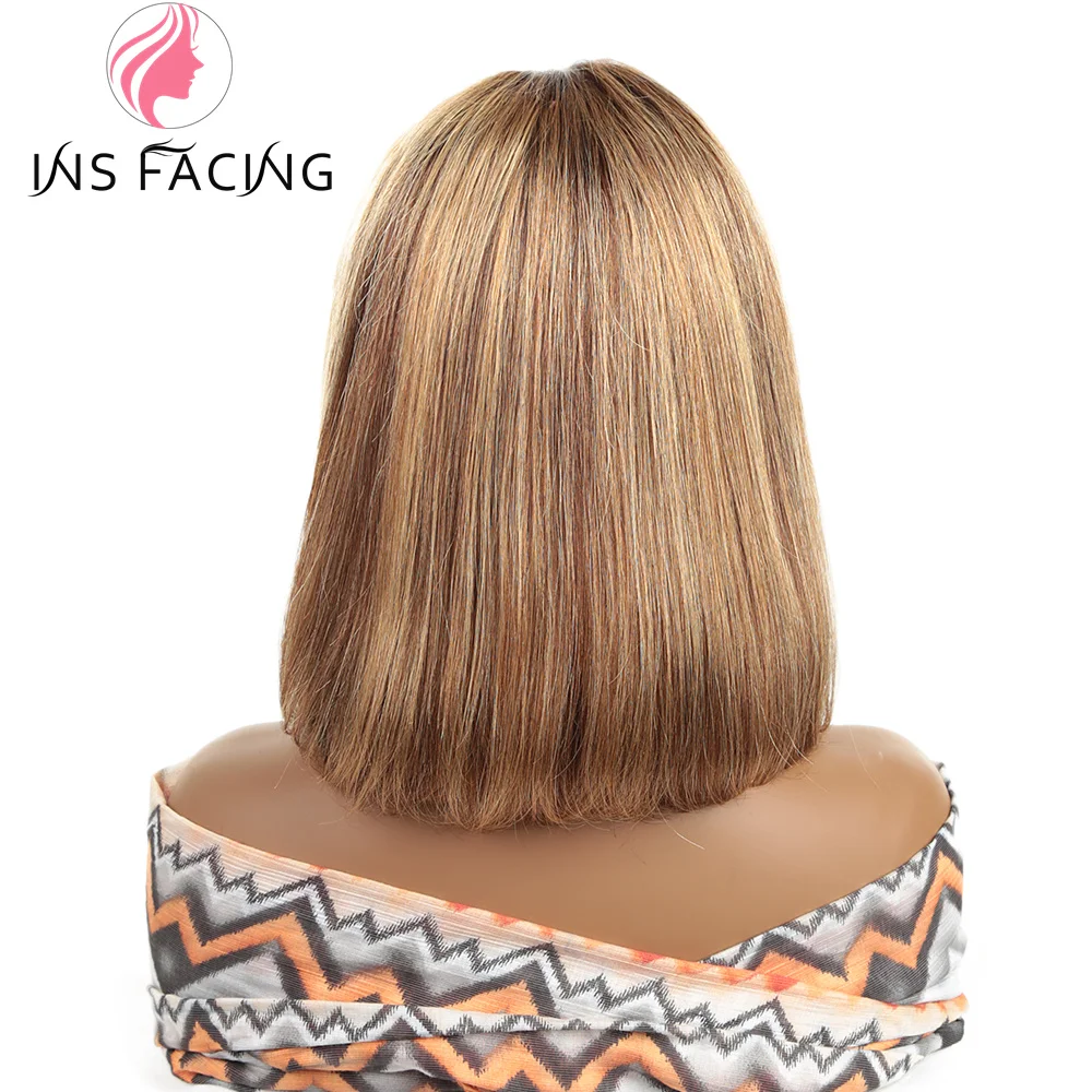 INS FACIN-Perruque Bob Lace Front Wig 4/27 Naturelle Remy, Cheveux Courts Lisses, 4x4, Densité 180%, pour Femme Africaine