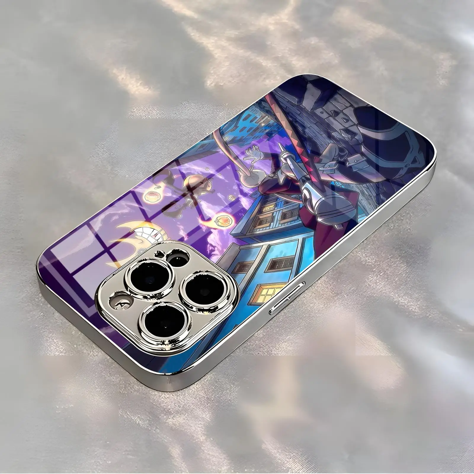Phone Case For iPhone17 16 16e 15 14 13 12Plus Mini Pro Max Electroplated glass Phone Case Anime SOUL EATER