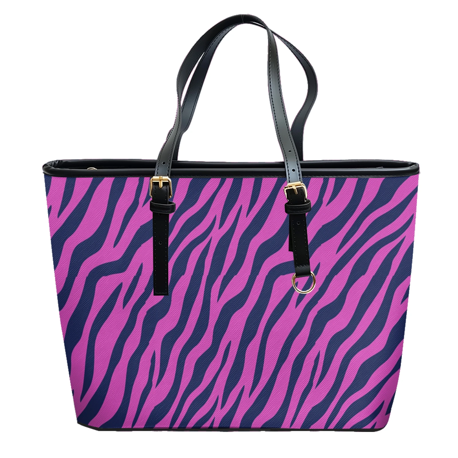 Wave Zebra Stripes Printed Oxford PVC Leather Shoulder Bag Zipper Lightweight Travel Tote Daily Convertible Work Weekend Purse
