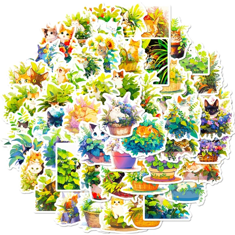 10/30/50PCS Fresh Plant Cat PVC Sticker Aesthetic Decoration Scrapbooking Children\'s Korean Stationery School Supplies for Kids