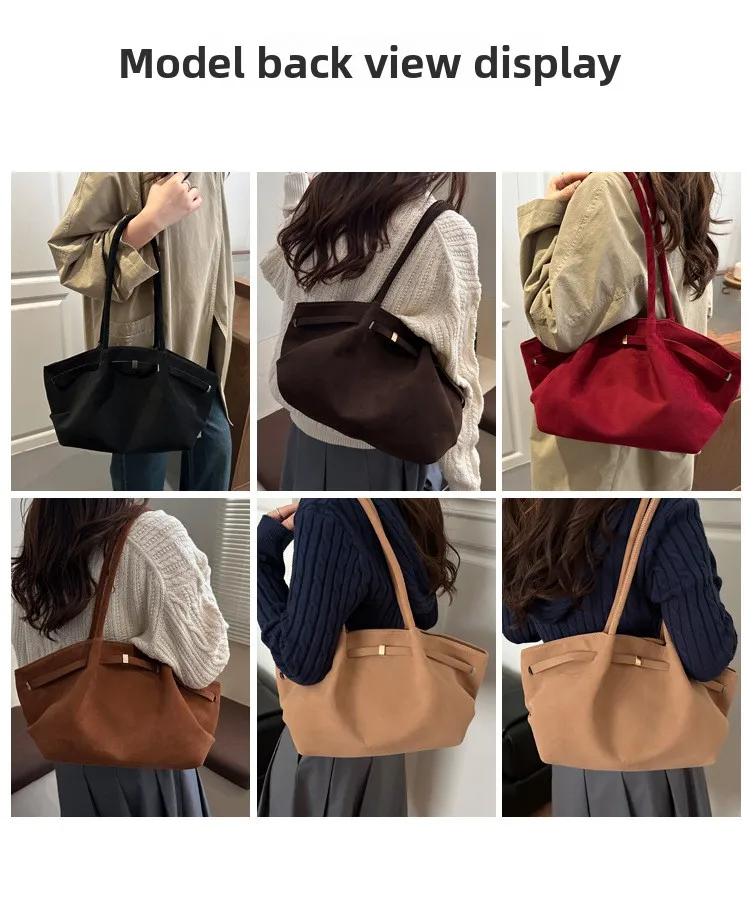 Umhängetasche aus Wildlederimitat für Damen, modisch, Pendler-Einkaufstasche, lässig, Unterarm-Eimer-Geldbörse, Herbst, täglich, Luxus-Handtasche – Detail 8