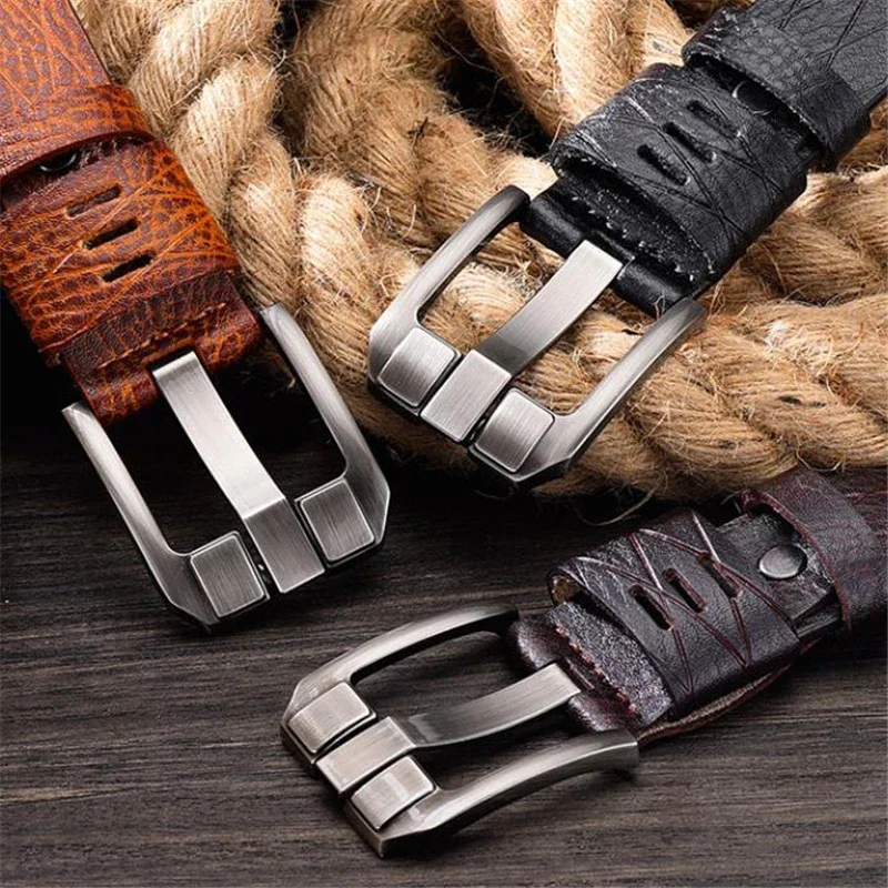 Cow Genuine Leather Luxury Strap Male Belts for Men New Large Plus Size105-130cm Vintage Pin Buckle Men Belt High Quality