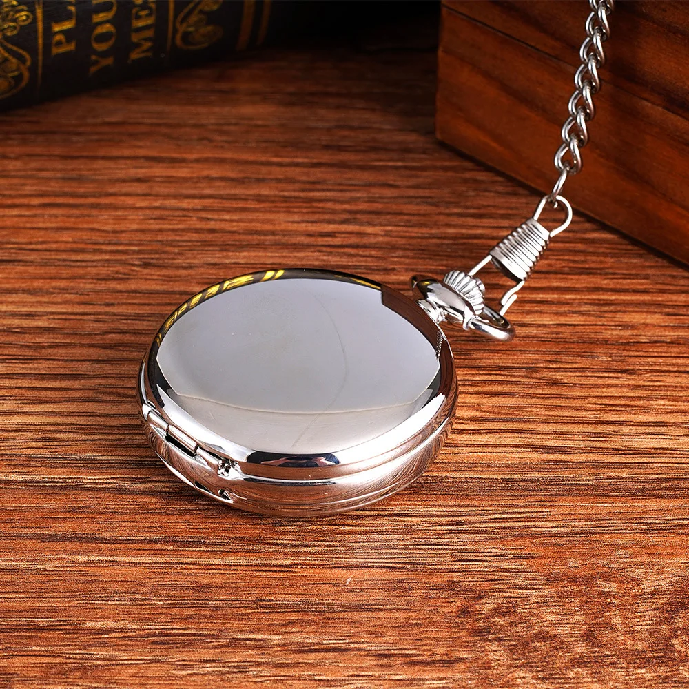 Luxury Sliver Mechanical Pocket Watch for Men Women Smooth Vintage Roman Numeral Dial Man Fob Chain Pendant Clock for Collection