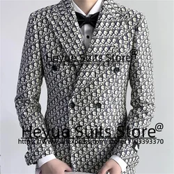 Tailor Made Classic Grey Men Suits Slim Fit Double Breasted Groom Formal Tuxedos 2 Pieces Sets Casual Male Blazers Costume Homme