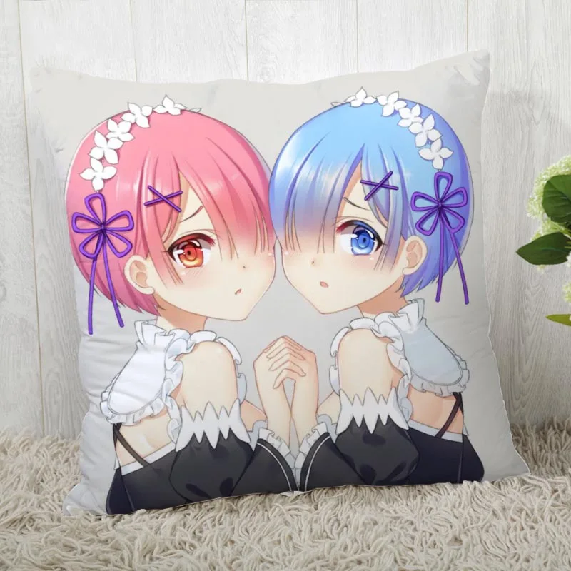 

Pillowcase Re Zero Printed Pillow Cover Anime Grils Home Textiles Decorative Pillowcase Customize Gift 45x45cm A19.11.8