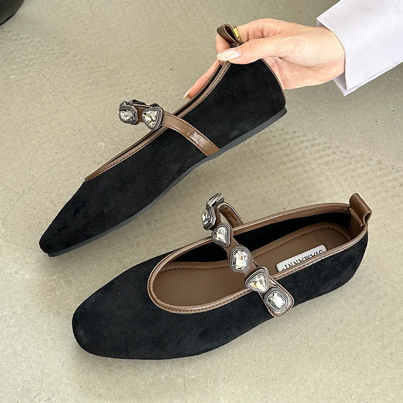 Luxury Fashion Crystal Ladies  Flats Mary Janes Shoes Rhinestones Female Shallow Footwear Buckle Strap Women Flats With Shoes