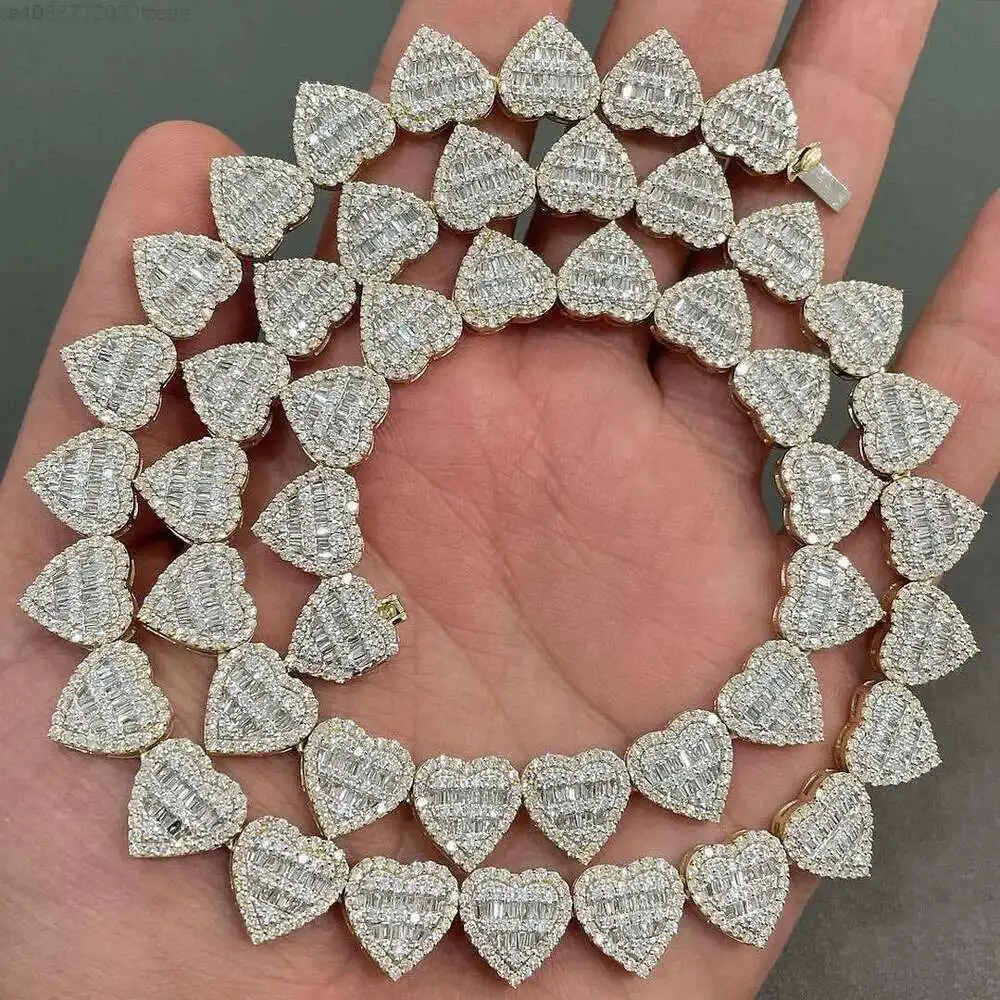 

Rapper Jewelry Hip Hop 13mm 925 Sterling Silver Vvs Baguette Moissanite Necklace Iced Out Heart Cuban Link Chain