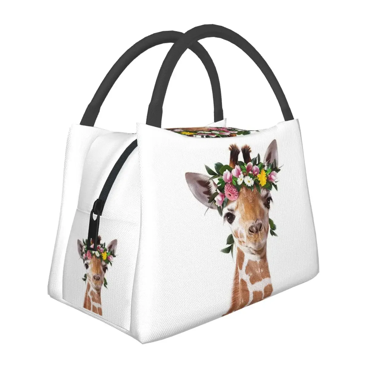 

Giraffe With Floral Headpiece Lunch Bags Insulated Bento Box Lunch Tote Picnic Bags Cooler Thermal Bag for Woman Student Office