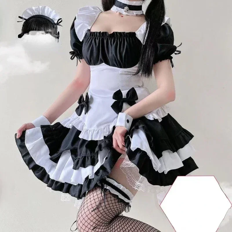 Süßes weiches japanisches Lolita-Dienstmädchen-Outfit für Mädchen, tägliches Tragen, große Träger, Dienstmädchen-Anime-Kostüme, Bühnenauftritt