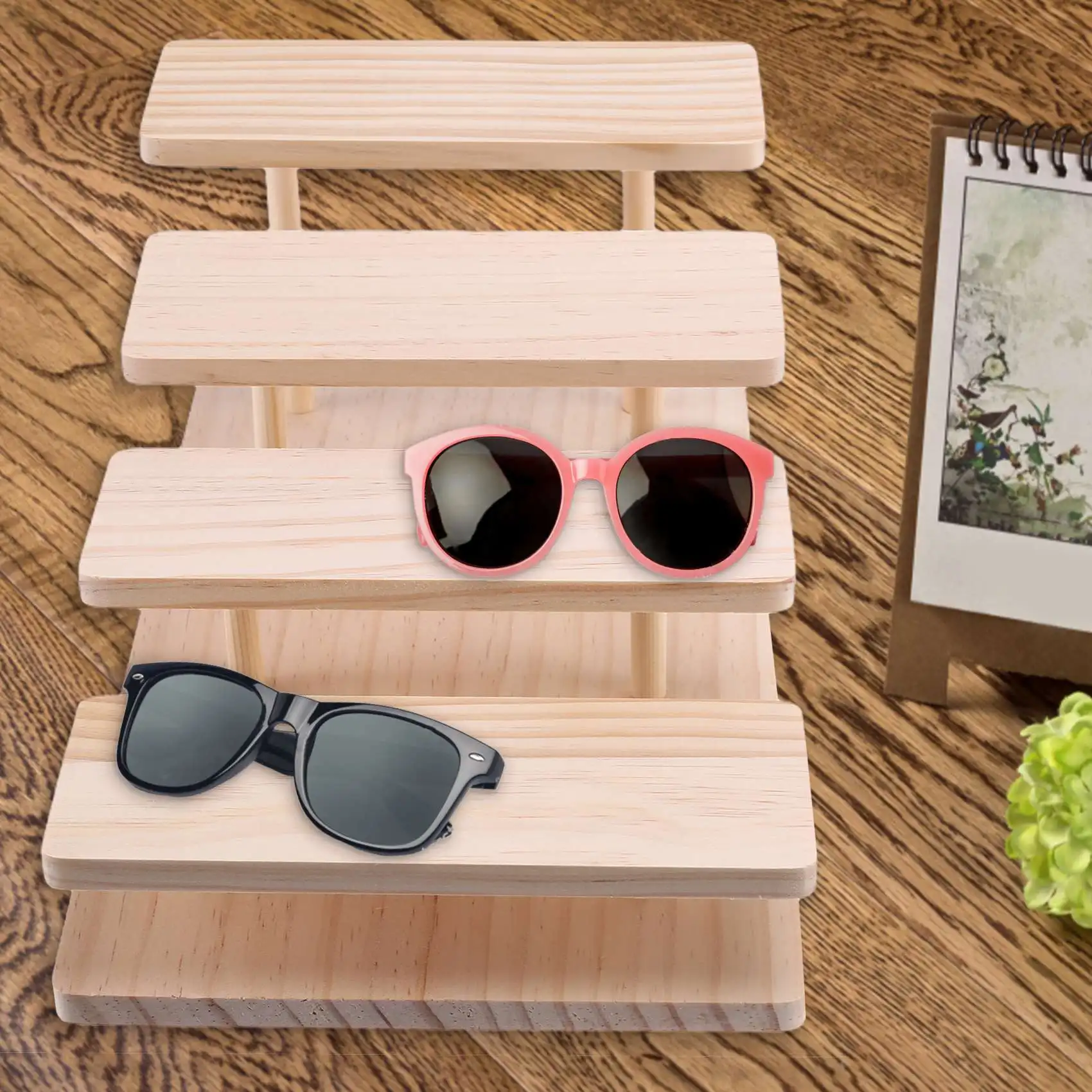 Assembleable Bamboo Sunglasses Stand Glasses Display Jewelry Holder Bracelet Watches Show Product 4 Layers