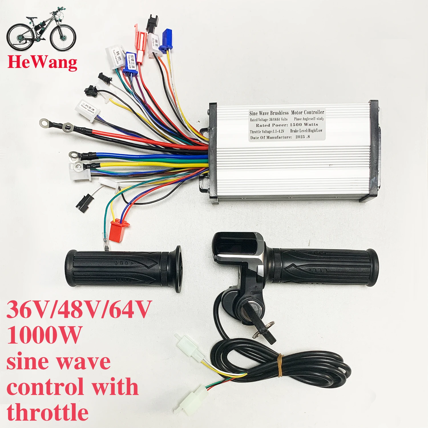 

36V-64V 1500W Sine wave Brushless motor controller with Lock LED display battery throttle handle for e-bicycle E-bike E-scooter