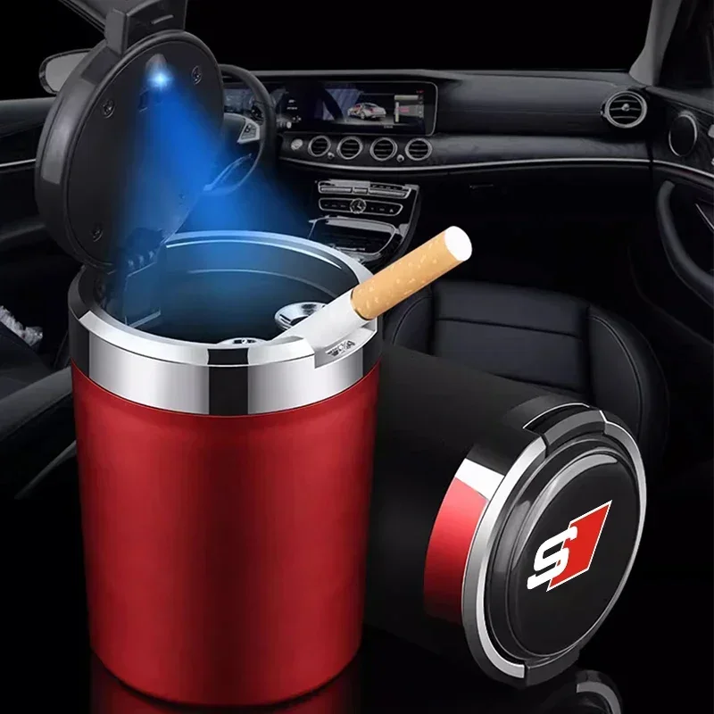 Car Ashtray Portable Multi-function Lid Ashtray for Audi Sline A3 A4 B8 8P 8V B6 A5 A6 C7 Q5 B9 B7 C6 A1 Q7 LED light auto parts