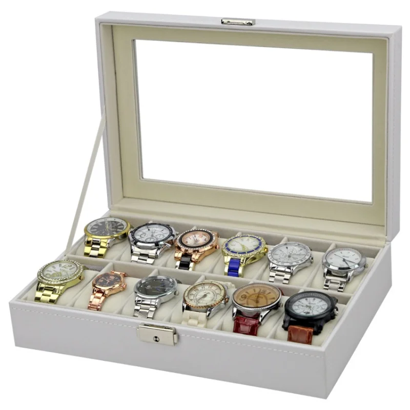 Watch display box white small fresh PU leather watch box 12-bit watch storage box counter