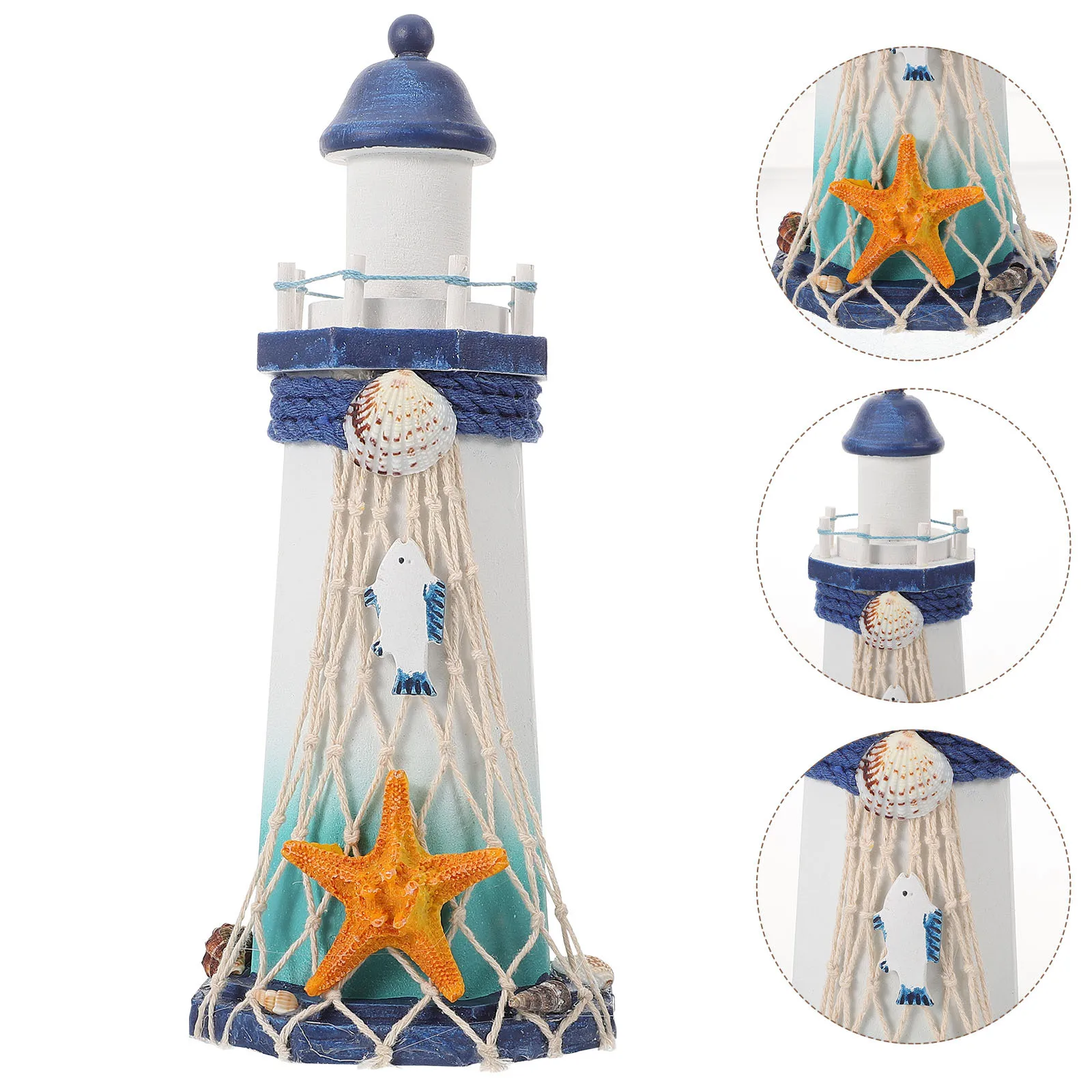 

Wooden Lighthouse Ornament Nautical Desktop Decor Elegant Mediterranean Style Home Tabletop Decoration Beach Themed Gift