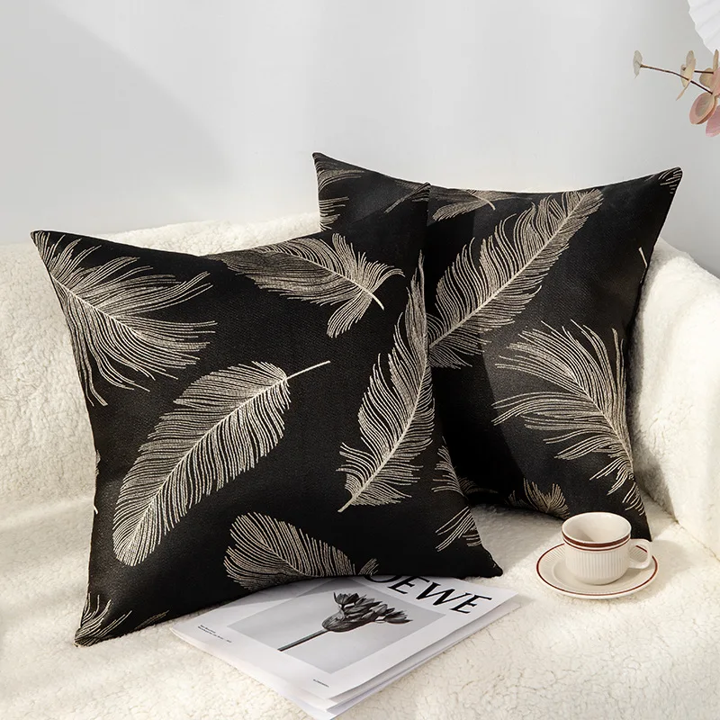 1pc Jacquard Feather Design Cushion Cover 45x45cm Decorative Throw Pillow Cover for Sofa Livingroom Decor Pillowcase