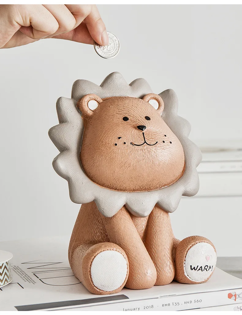 Nordic Lion Piggy Bank Large Creative Cute Lion Coin Children's Piggy Bank Decor Living Room Decoration Ornament Money Boxes