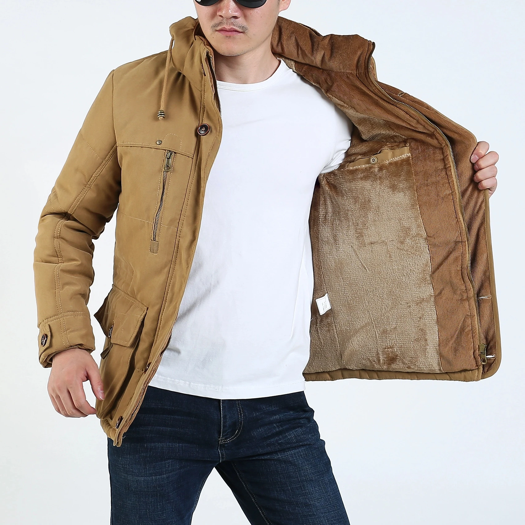 

Winter Parkas Male Fur Trench Thick Overcoat Fashion Heated Jackets Cotton Warm Coats Long-sleeved Windproof Men's Casual Jacket