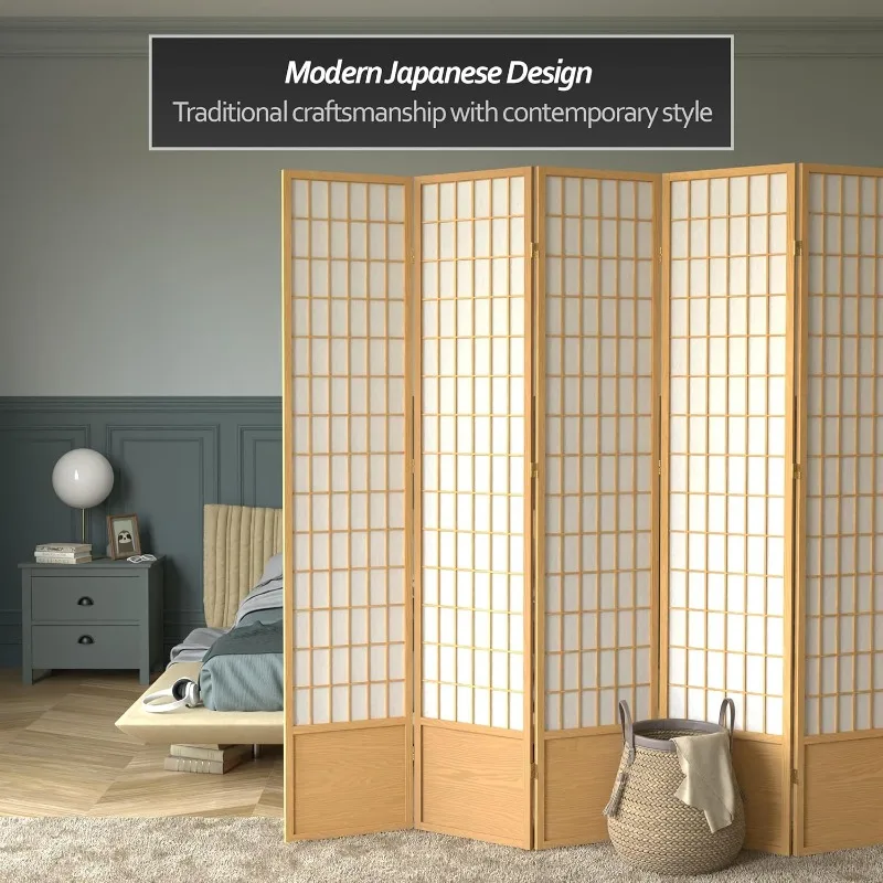 7 ft. Tall Window Pane Shoji Screen-Natural-6 Panels Room Divider