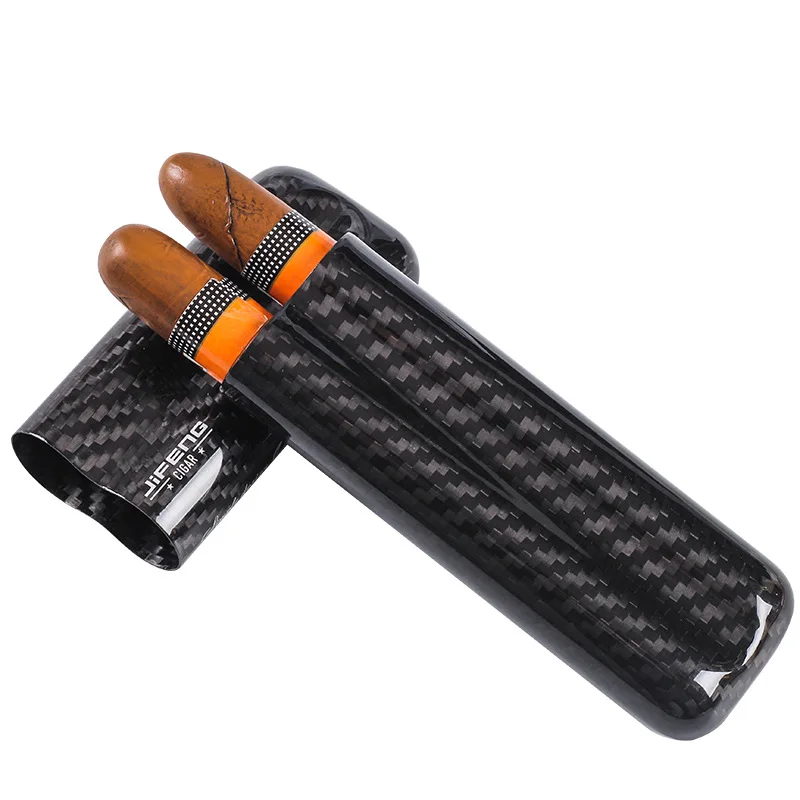 Cigar Case Made of Lightweight Black Carbon Fiber for Storing and Traveling with Cigars Up To 57 Ring Gauge.Hold 2/3 Cigars