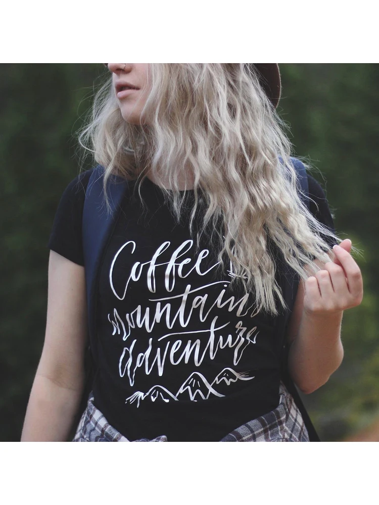 

Coffee Mountains Adventure T Shirt Tumblr Women Hipster Slogan T-shirt Summer Fashion Top Tees Feminist Graphic Shirt Outfits