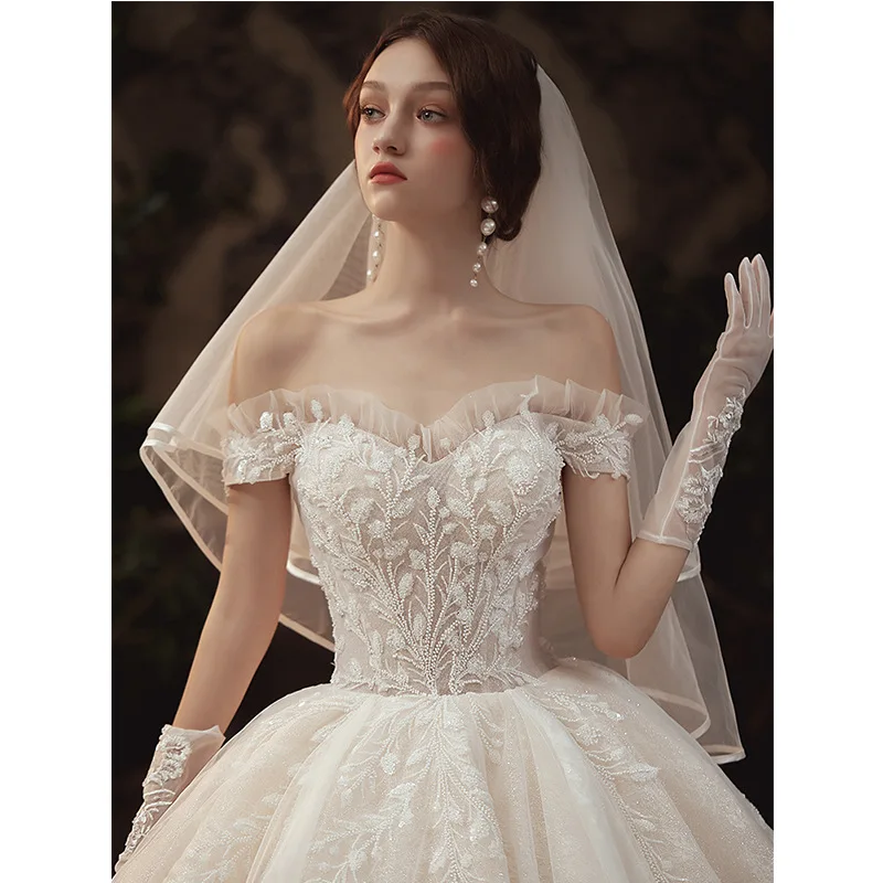 Impresionante vestido de novia drapeado de línea a, Vintage, apliques de cuentas, vestidos de novia de princesa, precioso vestido de noche plisado con lentejuelas