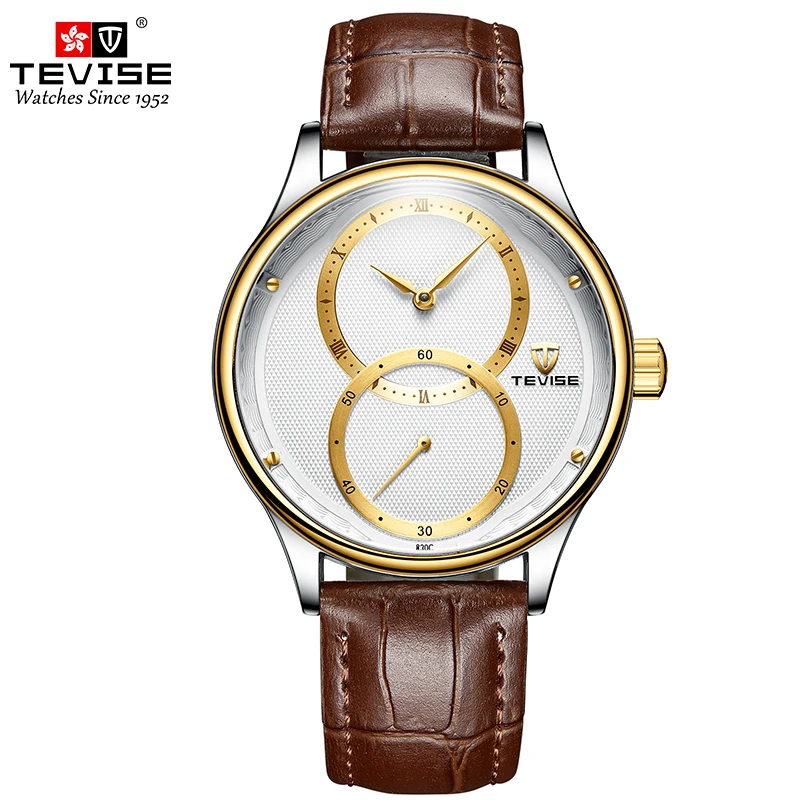 TEVISE New Men's Watch Genuine Leather Waterproof Men's Watch Circular Pointer Scratch resistant Mechanical Watch Minimali T820C