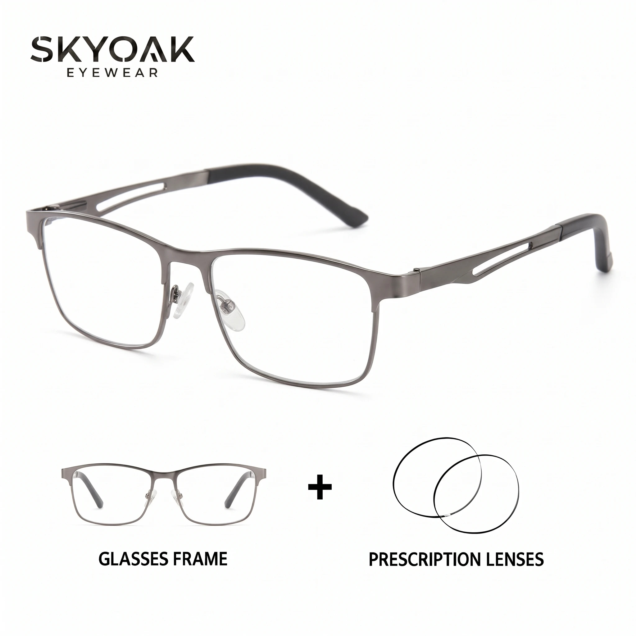 SKYOAK Metal Full Frame Prescription Glasses for Men, Myopia Hyperopia Blue Light Blocking Optical Eyeglasses