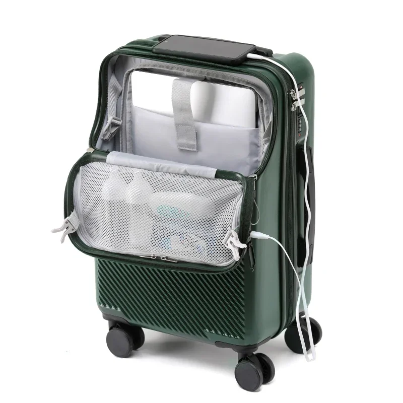 24/26/28inch travel suitcase with USB charging interface front zipper suitcase password 20inch carry on trolley luggage case bag