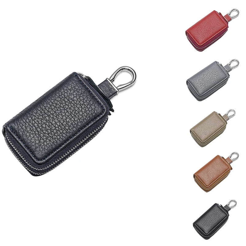 Multifunctional Double Zipper Car Key Case PU Leather Car Key Cover