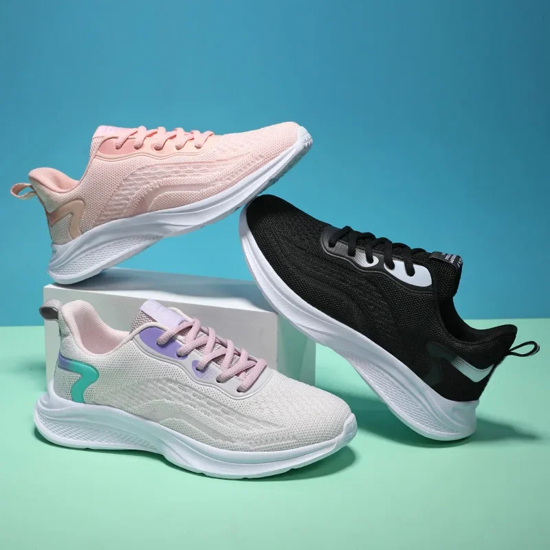 Chaussures en maille respirante à lacets pour femmes, baskets de course, chaussures de sport athlétiques, chaussures roses noires, mode Y2k, tendances 2023