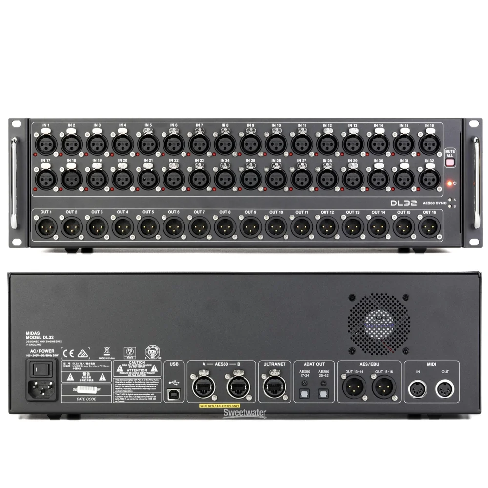 

DL32 32 Input 16 Output Stage Box with 32 Microphone Preamplifiers ULTRANET ADAT Interfaces for Digital Multicore Applications