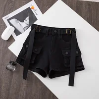 Retro Army Green Work Wear Denim Shorts New Summer Cool Girl Chic Belt Pocket Design High Waist Dance Ultra Short Hot Pants 6