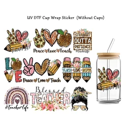 3Pcs/Pack Teacher Theme UV Transfer Stickers for Glass Cup Mug Teacher's day Birthday Gift DIY Waterproof UV DTF Cup Wrap Decals