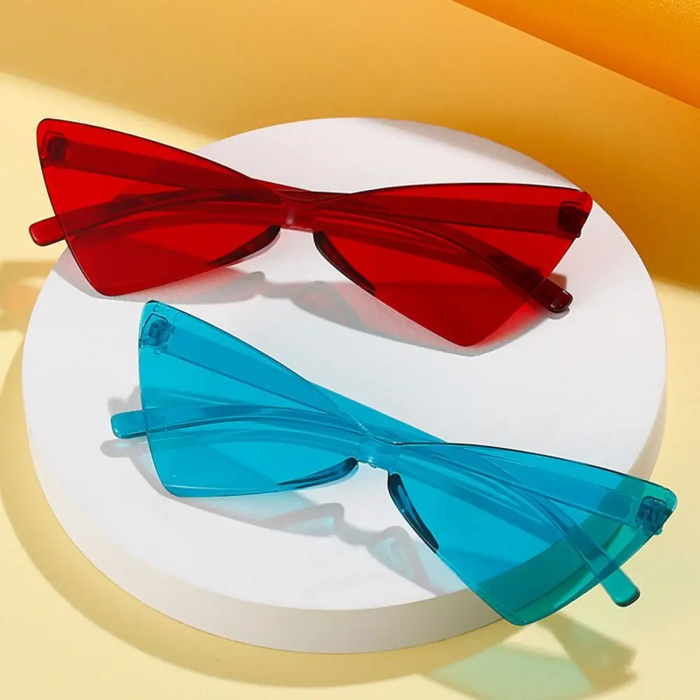 Trendy Rimless Triangle Sunglasses One Piece Candy Color Shades Colored Transparent Sun Glasses for Adults