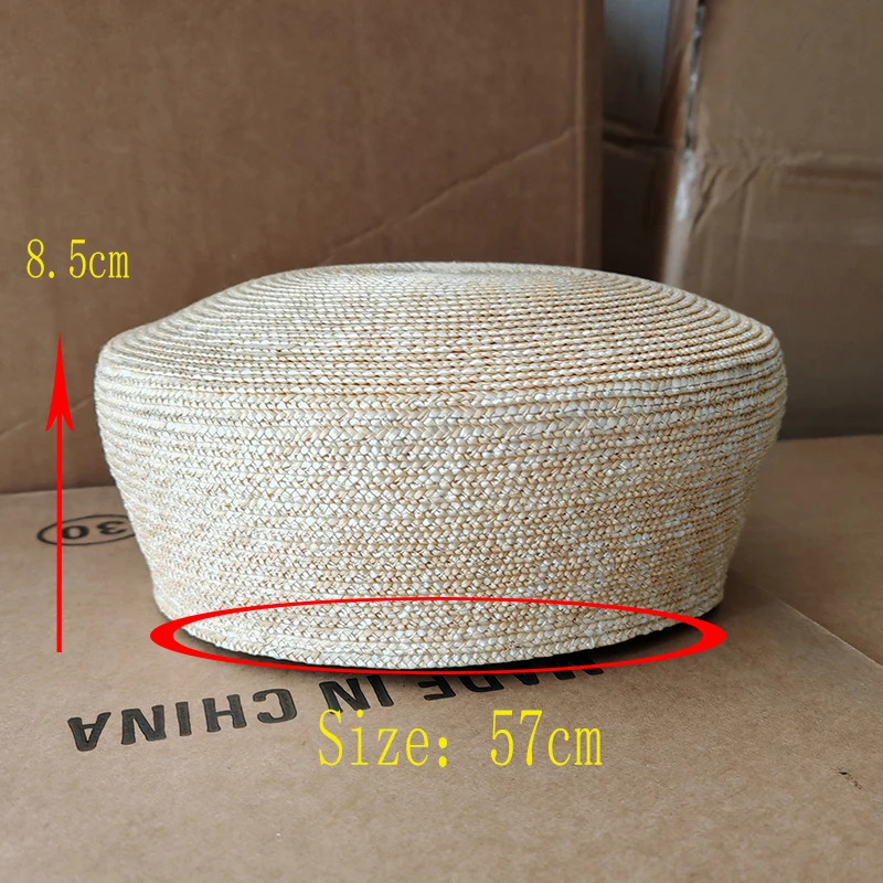 Topi Jerami Beret Datar Musim Panas untuk Wanita, Topi Pantai, Topi Gereja, Topi Pesta