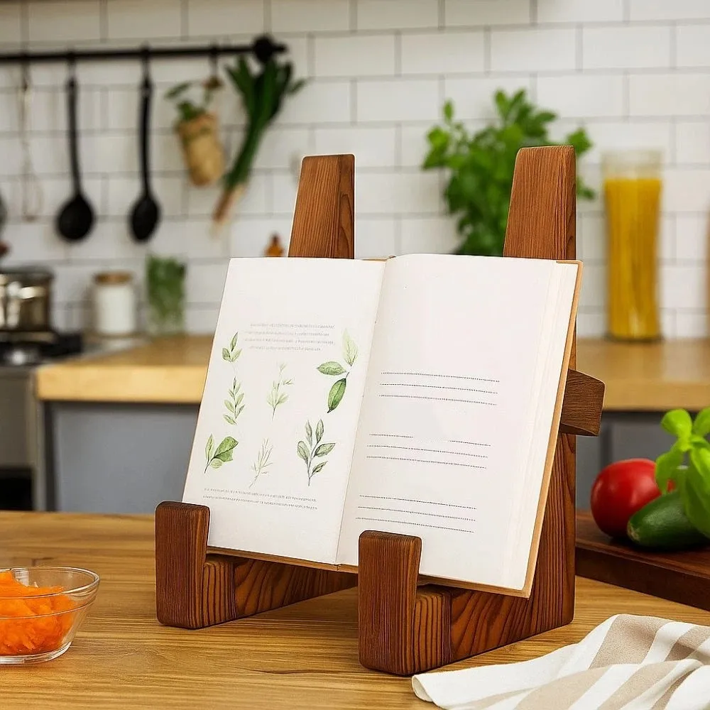 Vintage Wooden Cookbook Holder Multifunctional Practical Recipe Stand Handmade Decorative Picture Frame Holder Cooking Tablet