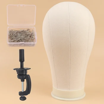 Training Mannequin Head Canvas Block Head Display Styling Mannequin Manikin Head WigTripod Stand Free Get T Pins Wig Install Kit