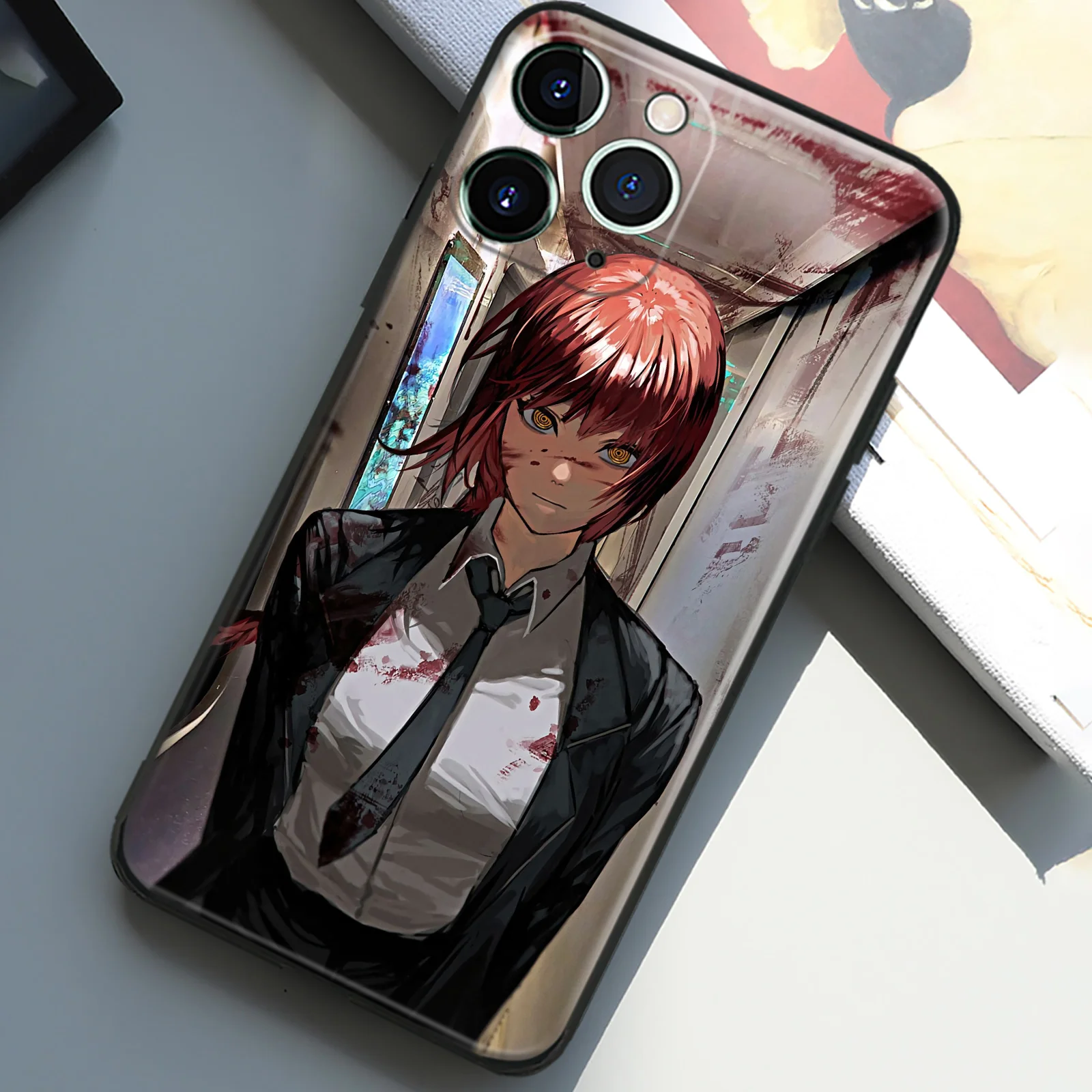 Makima Anime Character TPU Tempered Glass Phone Case for iPhone 16 15 14 11 Pro Max 7 8 15 16 Plus Xr Xs 12 13 Mini