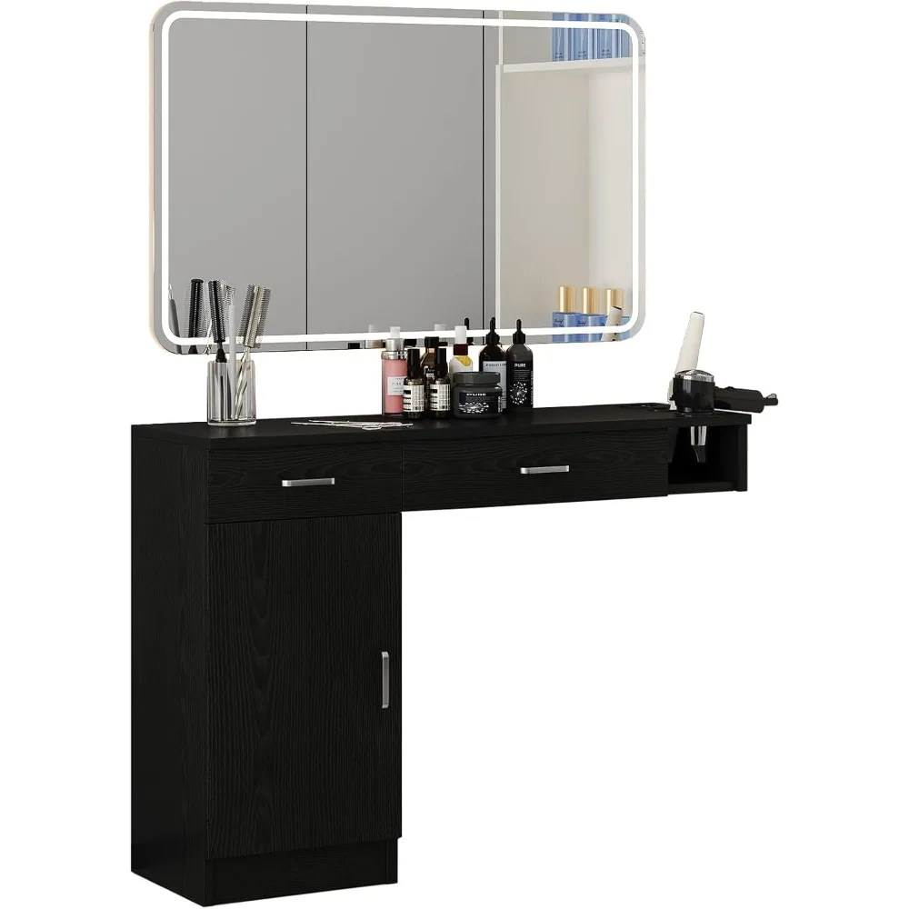 

Wall Mount Barber Station for Hair Stylist, Salon Station with Barber Cabinet,