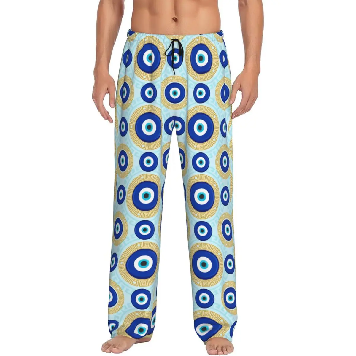 

Custom Nazar Evil Eye Pajama Pants for Men Symbol Amulet Lounge Sleep Stretch Sleepwear Bottoms with Pockets