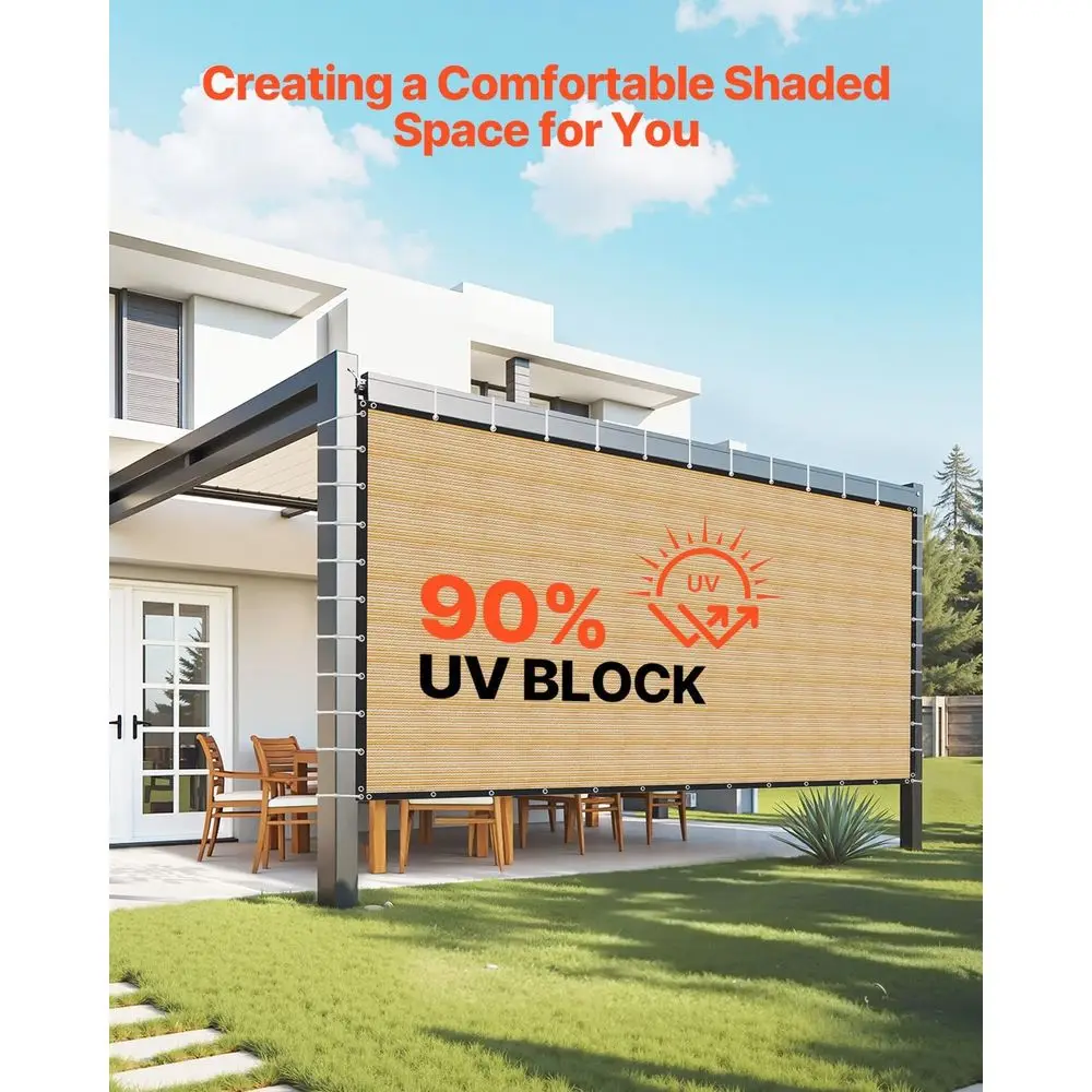 90% 차단 베이지색 퍼골라 차양막, 12x20피트, 160 GSM HDPE, 스테인리스 그로밋으로 야외 프라이버시 보장