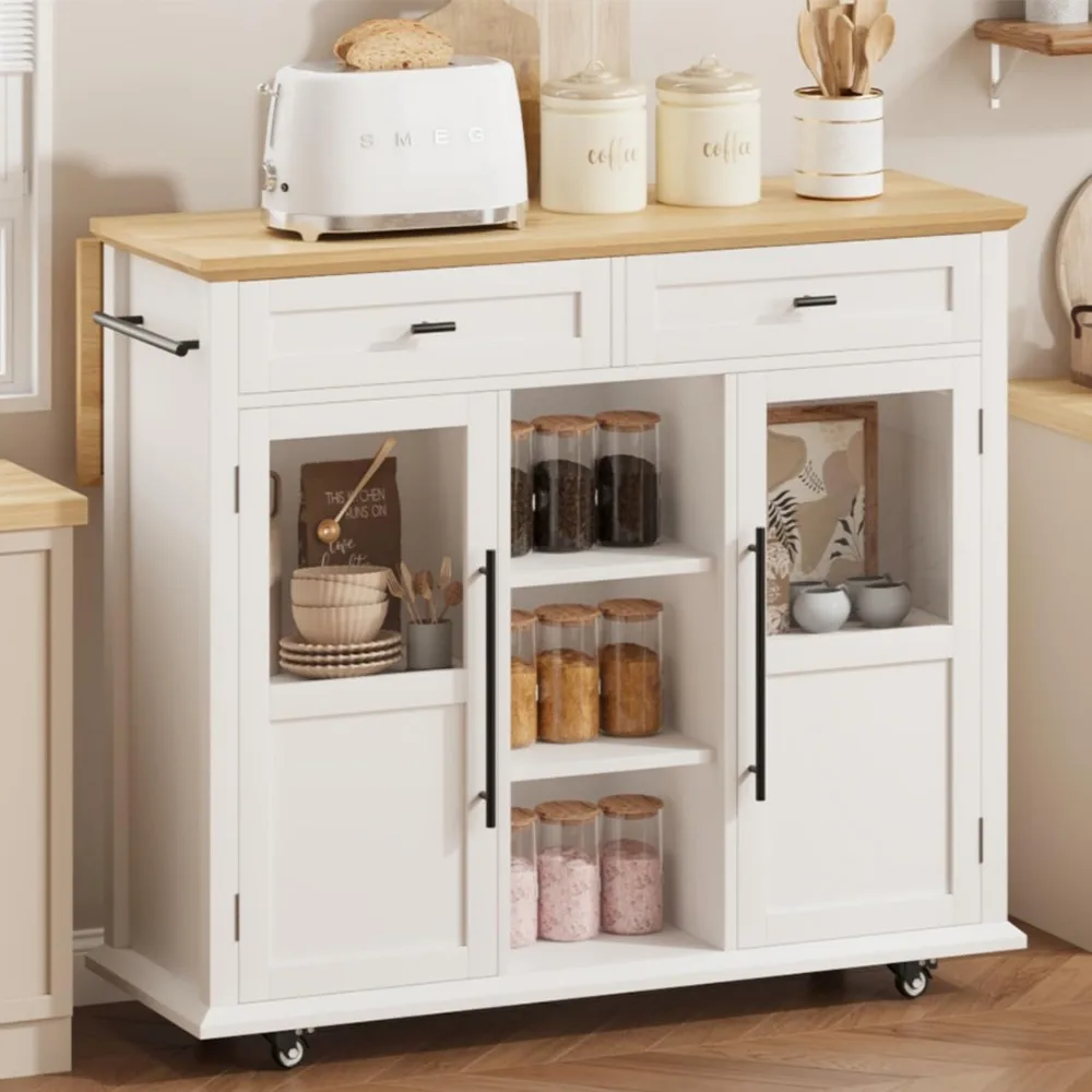 Kitchen Island with Storage, 41'' Storage Island with Drawer, Open Shelf and Door Cabinet